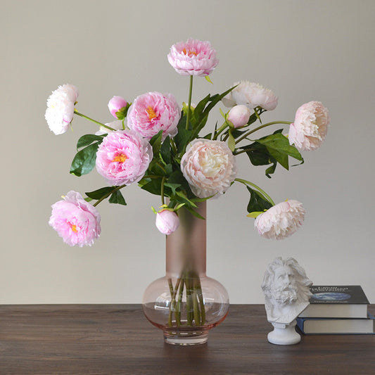 Elegant Large Peony Floral Arrangement - 3-Head Faux Flower Decor for Living Room, TV Cabinet Styling, Luxury Hotel Lobby Display