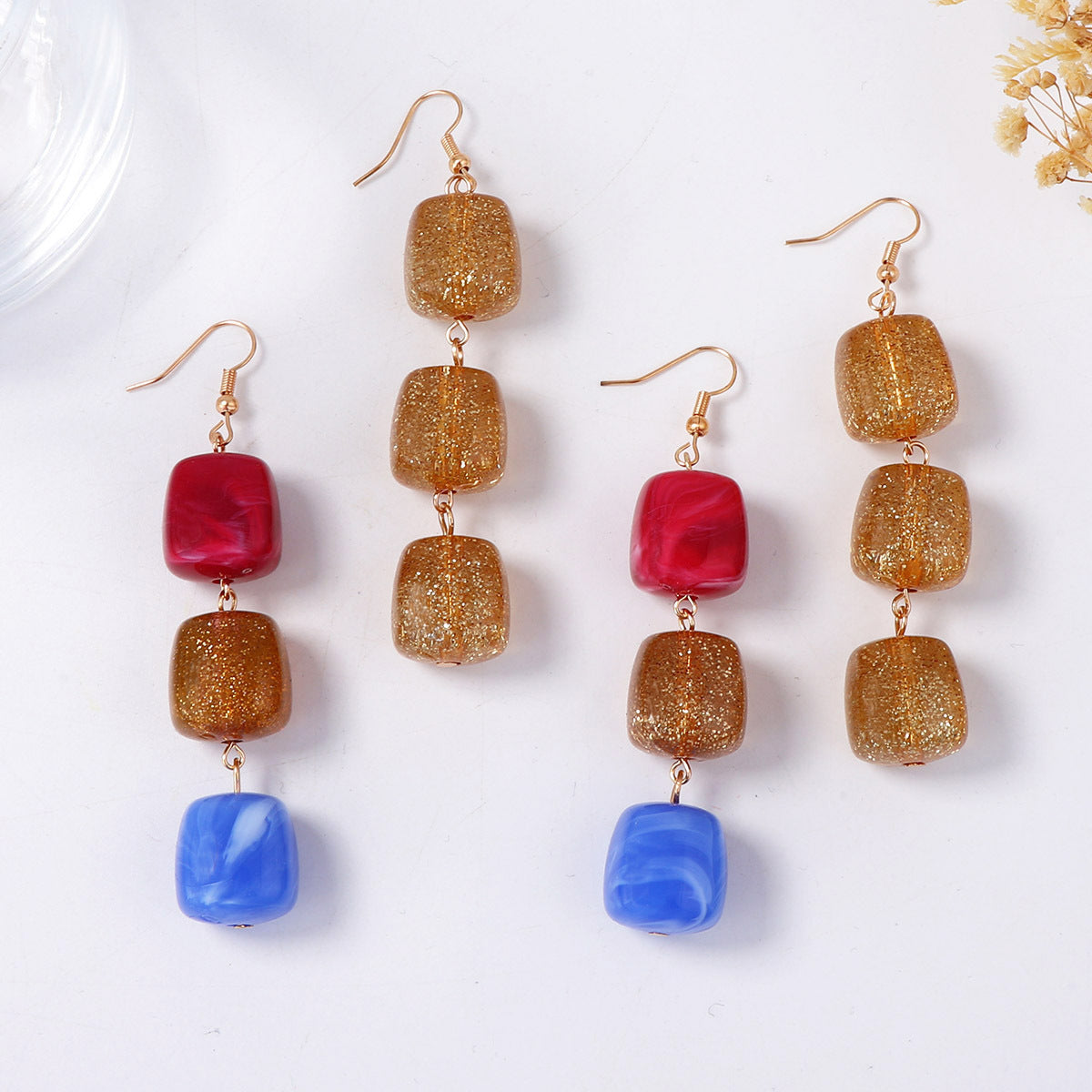 Stylish Geometric Colorful Resin Inlay Hook Earrings - Versatile Bohemian Tribal Earrings for Everyday Wear and Commute