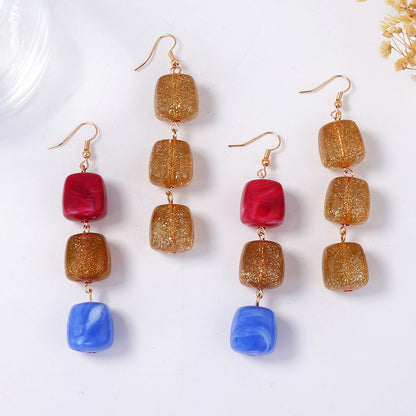 Stylish Geometric Colorful Resin Inlay Hook Earrings - Versatile Bohemian Tribal Earrings for Everyday Wear and Commute
