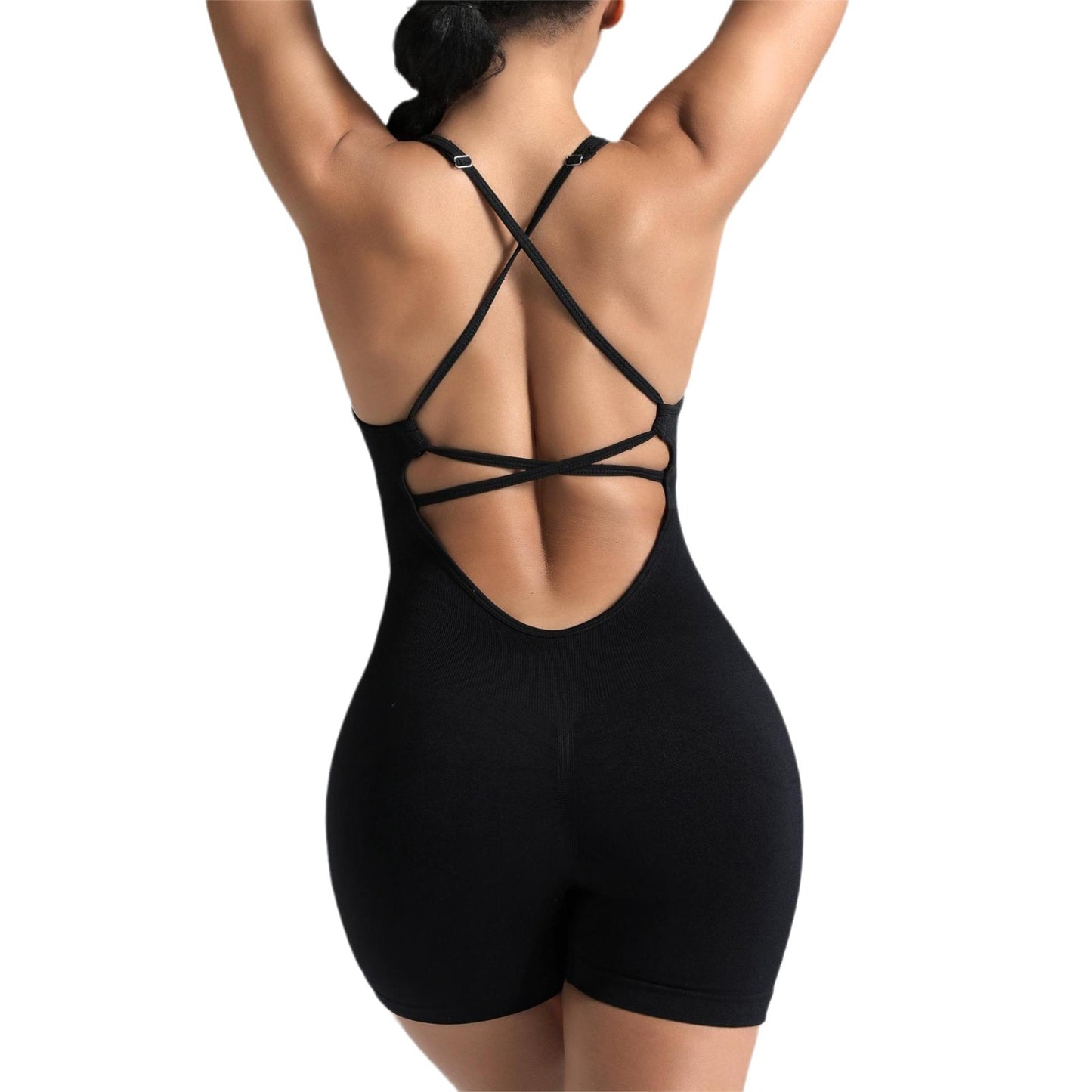 Seamless Threaded Yoga Jumpsuit Set Quality Back Design and Figure Hugging Fit for Comfort and Performance