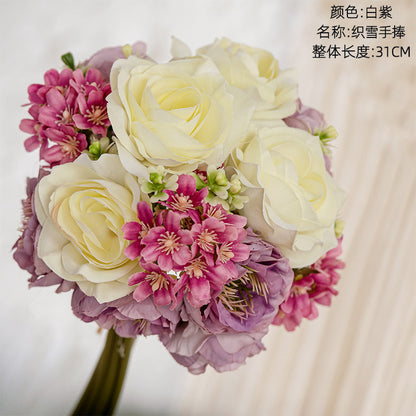 Lifelike Faux Snow Flower Bouquet - Perfect for Weddings and Events - INS Style Realistic Green Plant Décor - Model MW83111