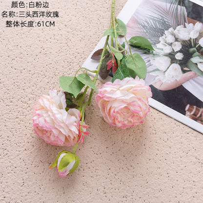 Elegant European-Style 3-Head Peony and Western Rose Artificial Flower Arrangement for Home Decor, Wedding Celebrations, and Wall Art - MW51010