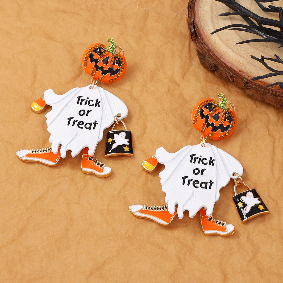 Whimsical Halloween Pumpkin Head Earrings – Unique Alloy Design with Dazzling Zircon Stones for a Fun and Festive Look