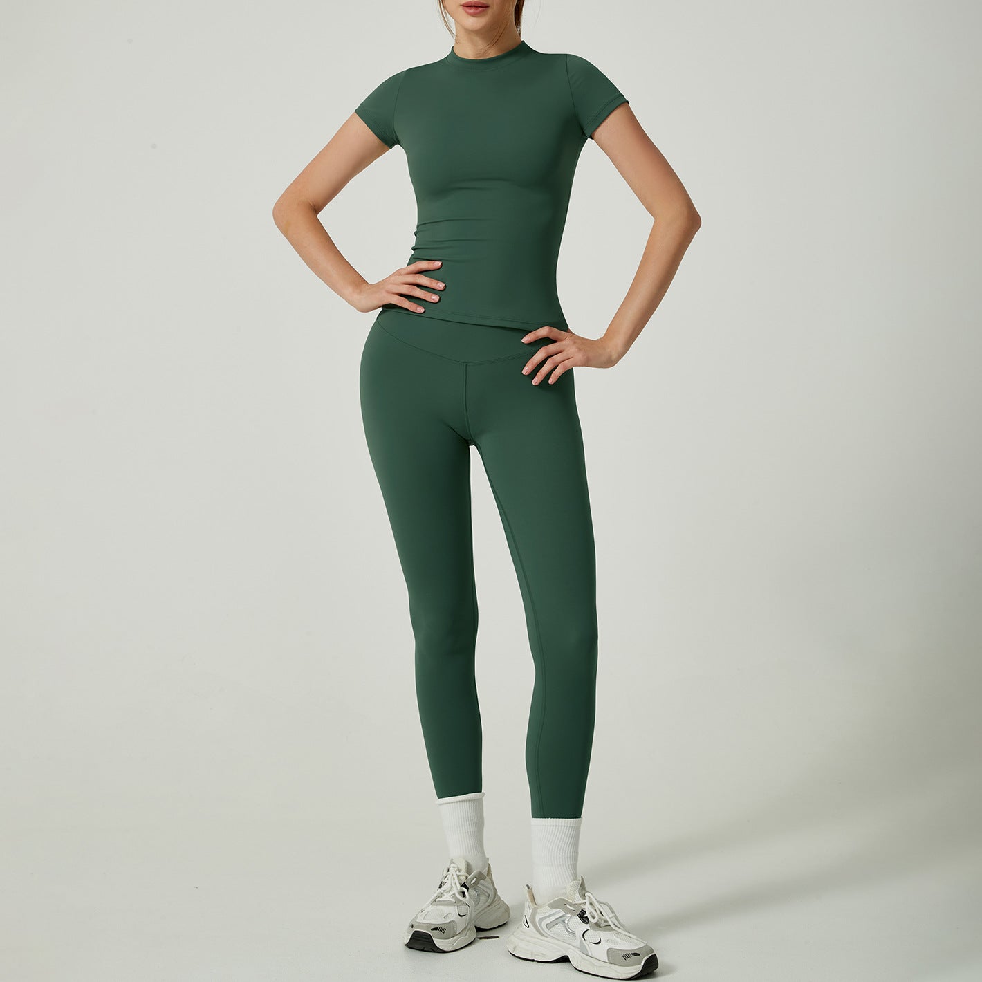 Elevate Your Workout with Our Women's Short Sleeve Yoga Set Two Piece Yoga Outfit with High End Comfort and Performance