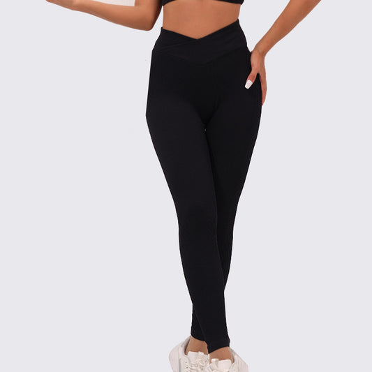 V Shaped High Waisted Ribbed Cross Back Peach Butt Lifting Fitness Leggings for Women for Yoga Gym Workouts and Everyday Wear