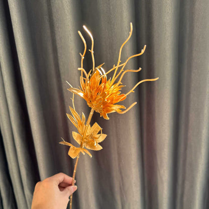 Stunning Gold Floral Arrangement with Ginkgo Leaves, Eucalyptus, and Red Berries - Perfect for New Year Celebrations and Elegant Wedding Decorations