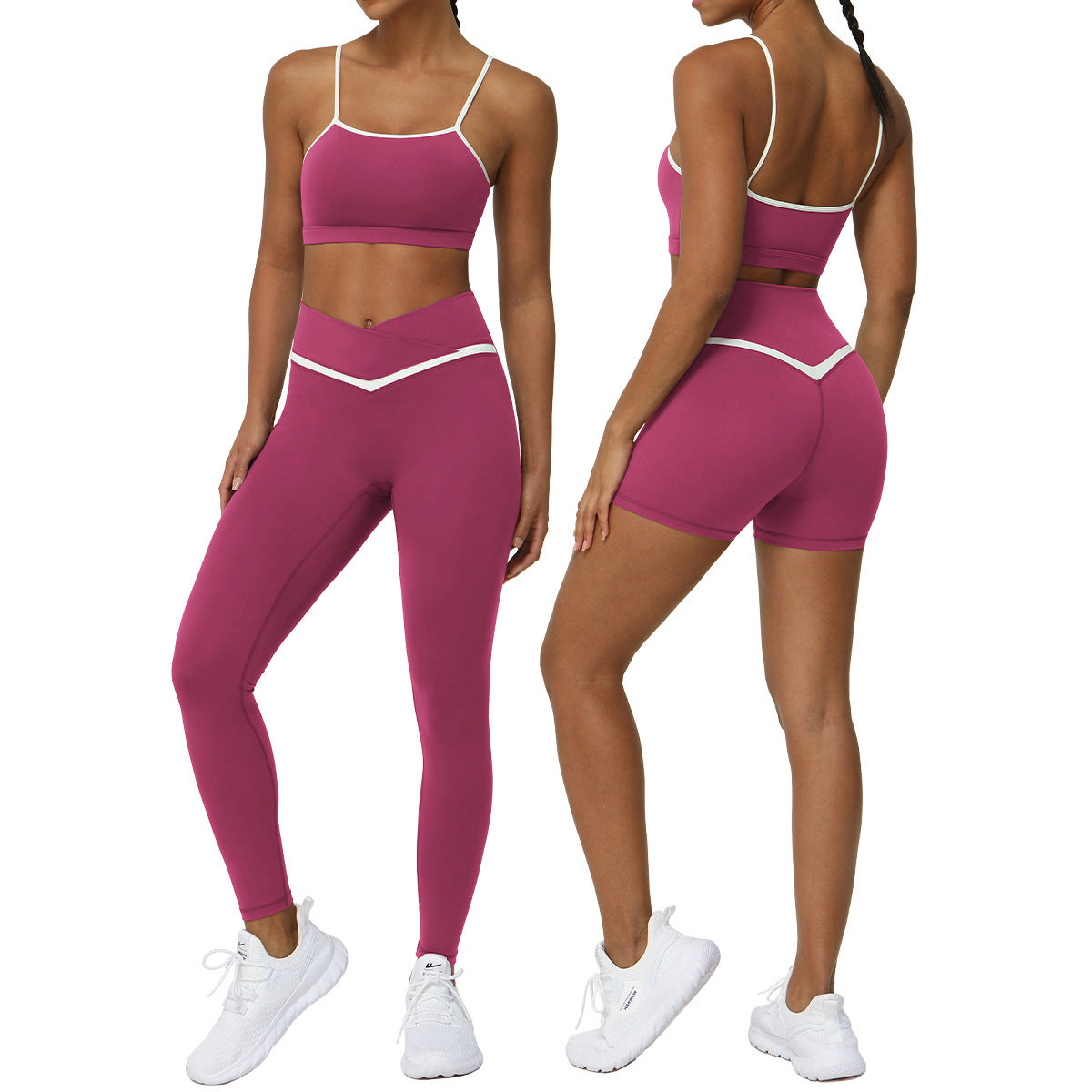 Color Block Yoga Outfit Set High Waisted Butt Lifting Fitness Wear with Cross Waist Design for Comfort and Flexibility