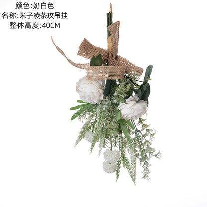 Stunning Faux Flower Bouquet for Weddings - Elegant Mi Zi Ling Tea Rose Wall Hanging Décor, Perfect for Ceremonies and Home Decoration - CF01132