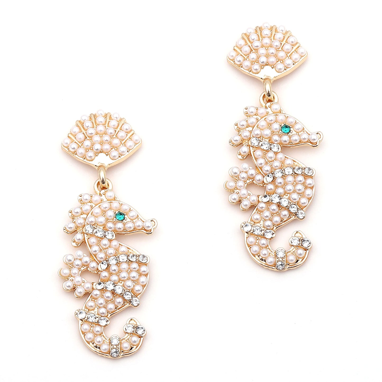 Chic  Eco-Friendly Seahorse Earrings with Pearl Accents – Unique, Luxurious, and Playful Design Perfect for Any Occasion