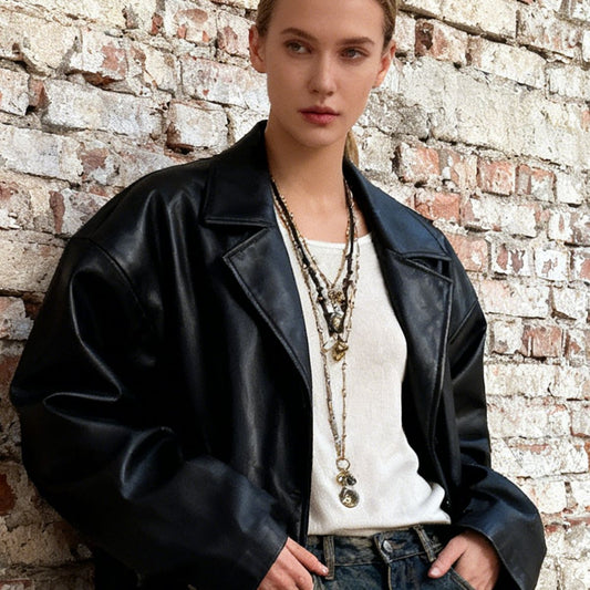 Chic Bohemian-Inspired Layered Chain Wax Rope Alloy Geometric Pendant Necklace – Elegant, Versatile, and Perfect for Any Occasion