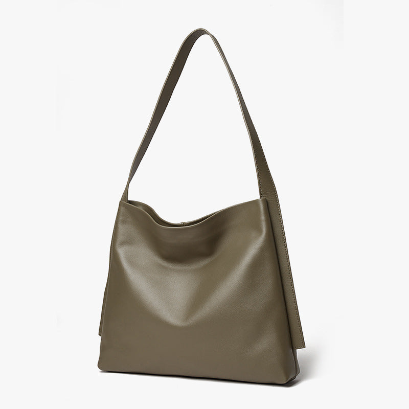 Chic Korean Inspired Oversized Tote Bag in Grain Leather Spacious Dual Purpose Design for Commuting and Everyday Use