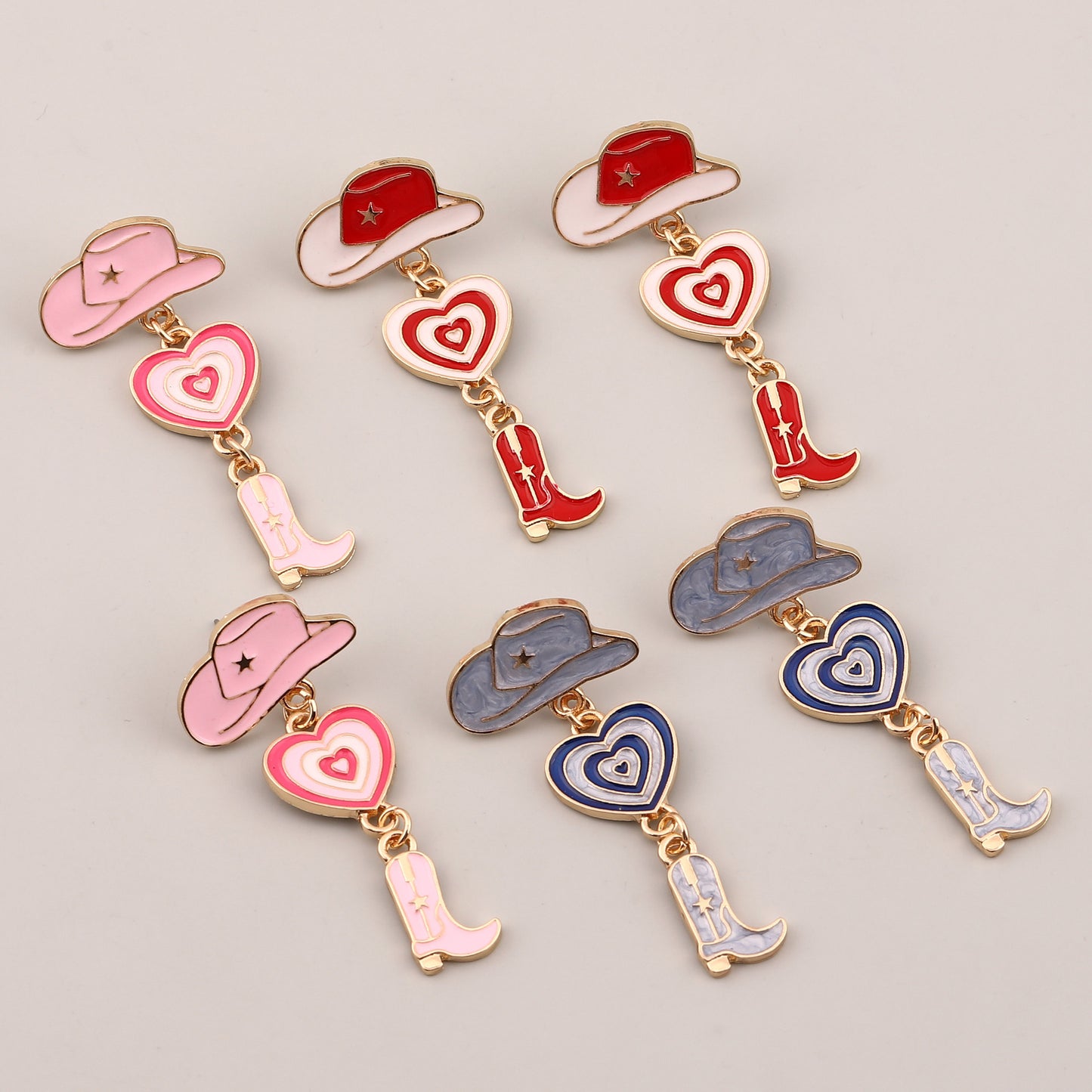 Trendy Creative American Girl Drop Oil Earrings with Heart-Shaped Boots and Multi-Layered Patches - Perfect Fashion Accessories for Any Occasion!