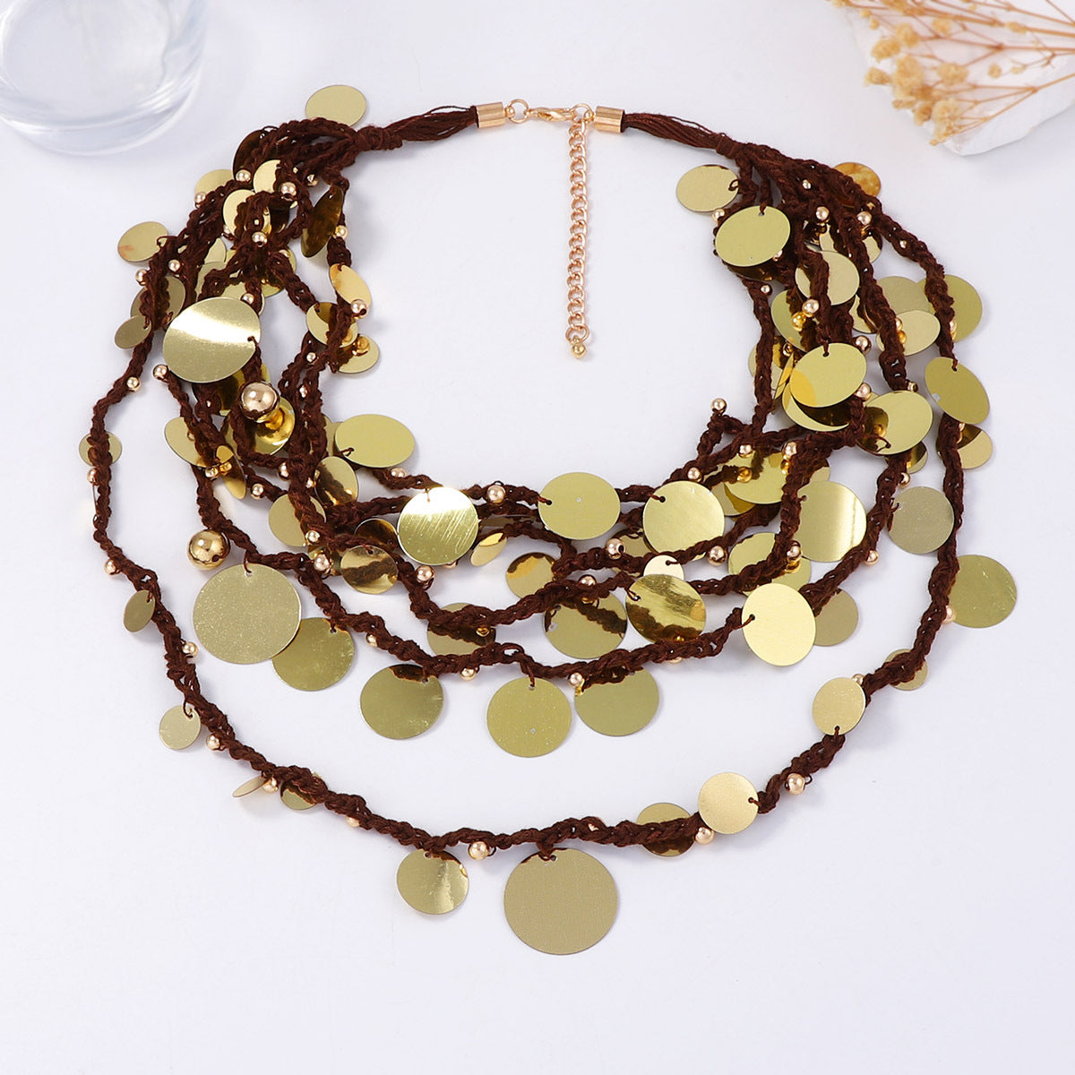 Chic Luxury Geometric Waterfall Design Multi-Layer Beaded Necklace with Dazzling Circular Pendant – Elevate Your Style with Sophisticated Elegance!