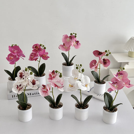 Realistic Orchid Potted Arrangement - Beautiful Artificial Plants for Home and Office Décor - Perfect for Table Centerpieces and Lasting Greenery