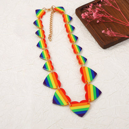 Chic Minimalist Acrylic Rainbow Heart Patchwork Necklace - Unique Collarbone Chain Jewelry for Women