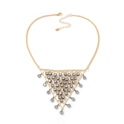 Chic Bohemian Delicate Luxury Triangle Tassel Mesh Zirconia Stone Pendant Necklace - Perfect for Sweaters and Everyday Wear