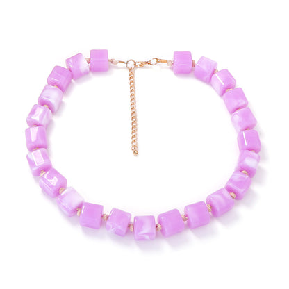 Versatile Creative Colorful Ombre Geometric Resin Square Beaded Necklace - Minimalist Women's Jewelry for Everyday Elegance