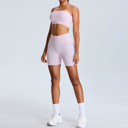 Seamless Peach Women s Athletic Set Fashionable Strapless and Detachable Yoga Outfit for Comfort and Style