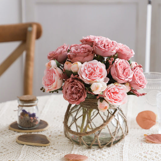 European Vintage-Inspired Hydrangea and Peony Bouquet with Faux Hibiscus Roses – Stunning Artificial Flowers for Home Décor and Wedding Decorations