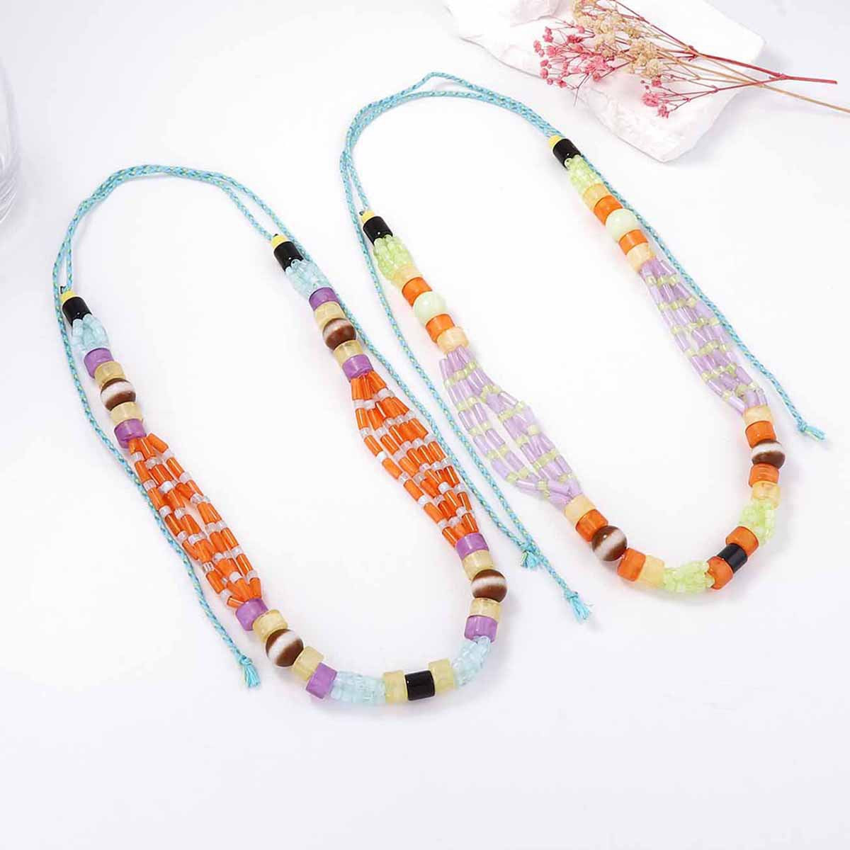Bohemian-Inspired Colorful Beaded Rope Layered Geometric Multi-Layer Necklace for Women – Unique, Trendy, and Perfect for Any Occasion