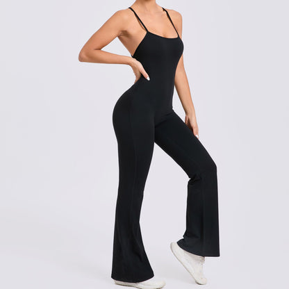 Adjustable Shoulder Strap Flare Yoga Jumpsuit Hollow Out Design for Enhanced Lift and Support for Fitness Enthusiasts