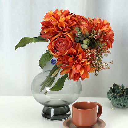 Stunning Artificial Dahlia and Rose Bouquet - Perfect for Wedding Decorations, Bridal Handheld Flowers, and Festive Events