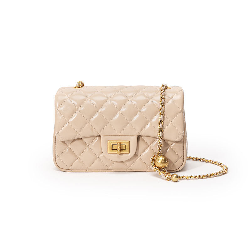 Genuine Leather Quilted Shoulder Bag for Women Luxurious Grade Cowhide with Chic Gold Accents Versatile Crossbody Design