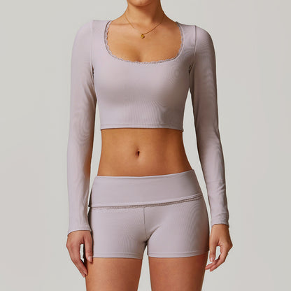 High Waisted Ribbed Yoga Set for Women Sculpting Supportive Fitness Outfit for Comfort and Performance Model 8828