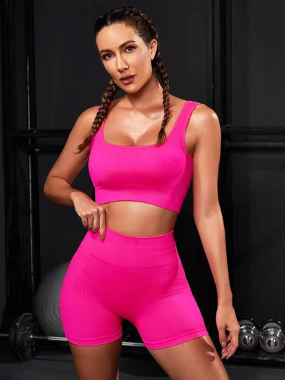 Seamless Ribbed Yoga Sports Bra and High Waisted Enhancing Shorts Set Fitness Outfit for Comfort and Style