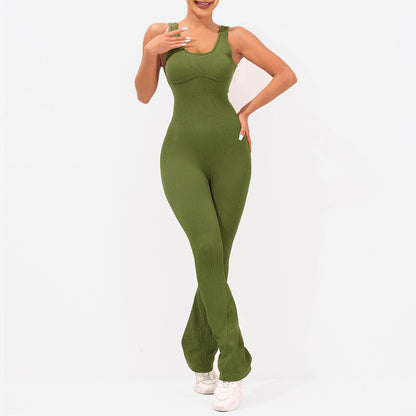 High Elastic Body Shaping Yoga Jumpsuit with Tummy Control and Butt Lift Wide Leg Bodysuit for Comfort and Performance