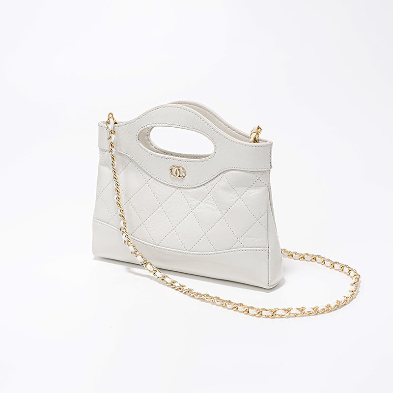 Diamond Pattern Tote Bag Luxury Genuine Oil Wax Leather Shoulder Bag for Effortless Elegance