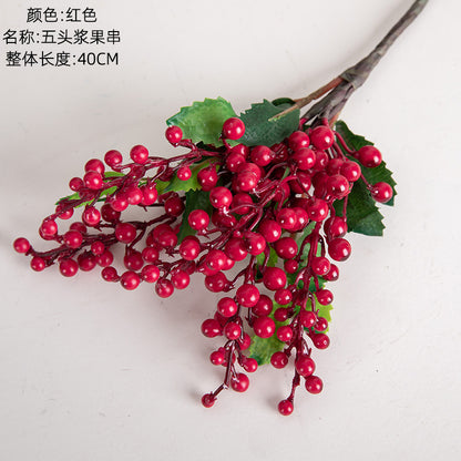 Stunning INS-Style Artificial Floral Decoration: Five-Head Berry String Faux Greenery for Weddings and Home Decor - Model MW74412