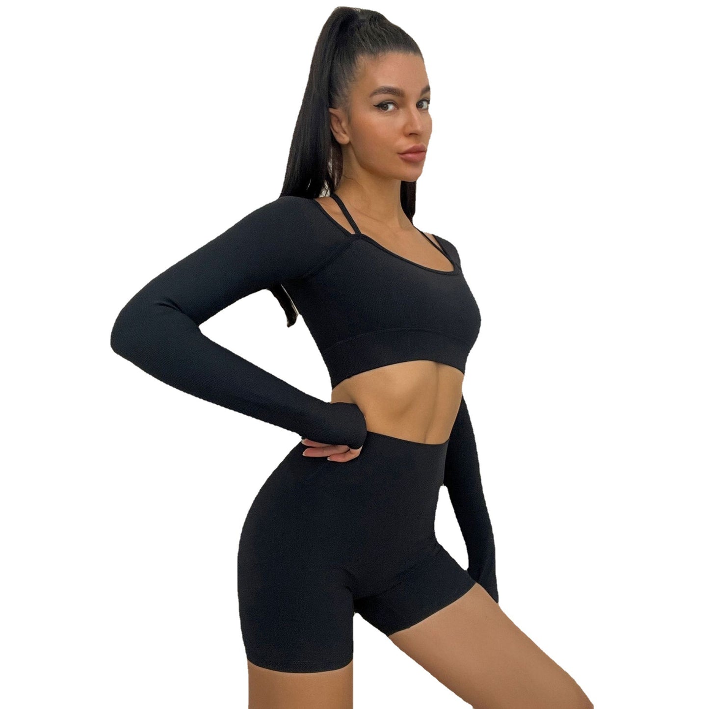 Women's Yoga Workout Top Long Sleeve Halter Neck with Removable Bra Pads for a Flattering Fit for Fitness Running and Active Lifestyle