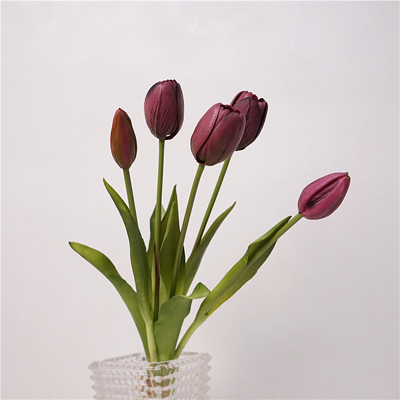 Elegant High-Quality Faux Tulip Bouquet - Soft Touch, Five Delicate Heads for Stunning Table Decor - Perfect for Home or Event Styling