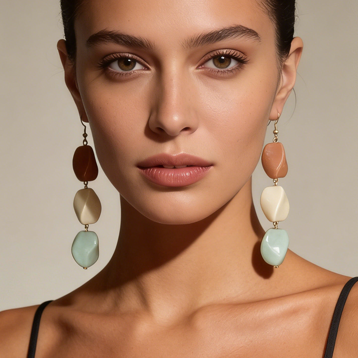 Chic and Refreshing Geometric Color-Block Twisted Hook Earrings for Women – Trendy, Versatile, and Perfect for Everyday Commute