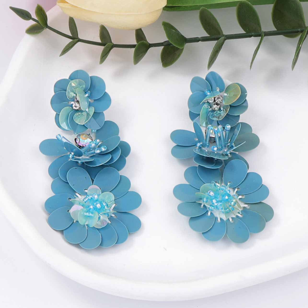 Bohemian Chic Luxury Statement Sequin Flower Drop Earrings – Unique and Versatile Jewelry for Women