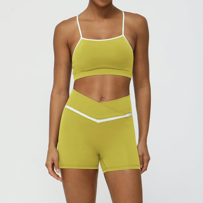 Color Block Yoga Outfit Set High Waisted Butt Lifting Fitness Wear with Cross Waist Design for Comfort and Flexibility