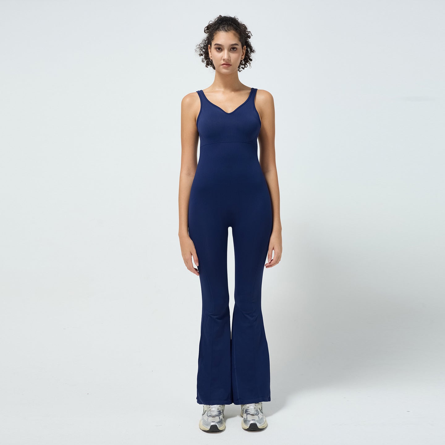 Seamless Backless Jumpsuit with Built in Bra for Fall and Winter Yoga Flowy Wide Leg Design for Active Women