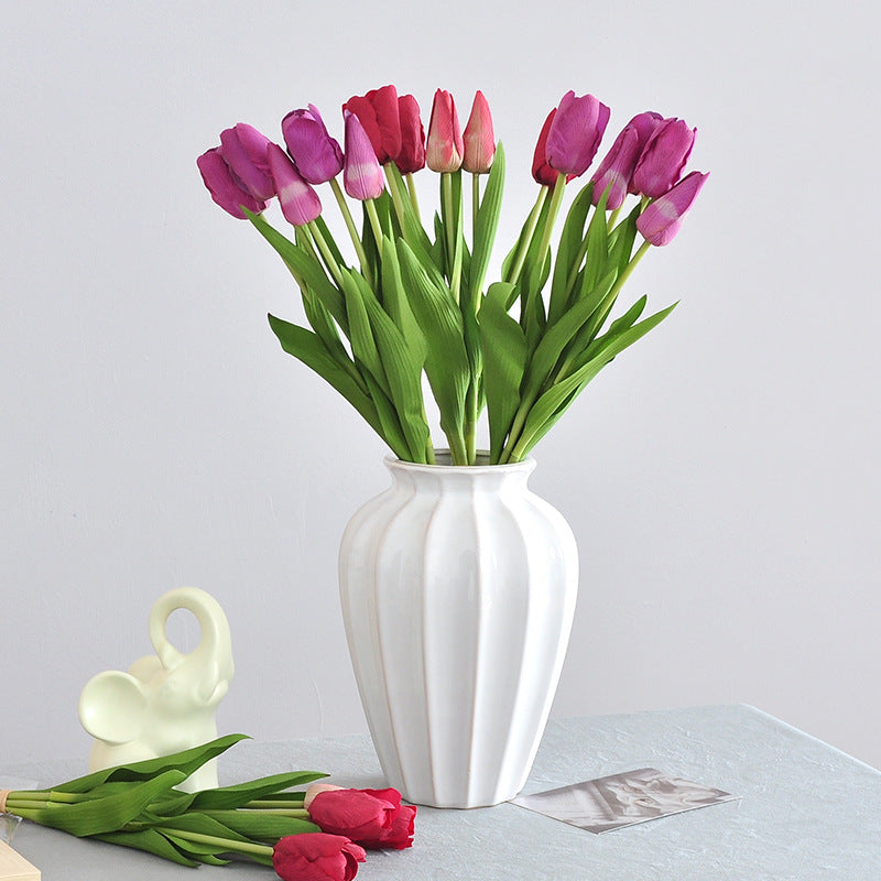 Luxurious 5-Head Feel-Real Tulip Faux Flower Bouquet - Elegant Table Centerpiece for Living Room Décor