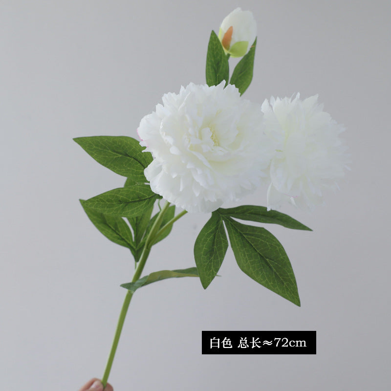 Elegant European-Inspired Single Stem 3-Head Peony Faux Floral Arrangement for Home and Outdoor Décor, Perfect for Event Styling and Photography