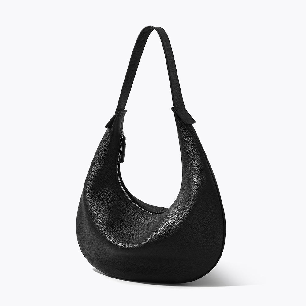 Luxurious First Layer Cowhide Leather Horn Bag Minimalist Commuter Underarm Bag with Litchi Texture Versatile Genuine Leather Handheld and Shoulder Bag for Women