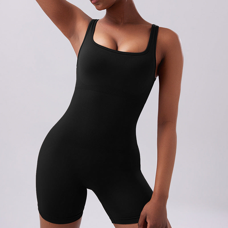 Seamless Knit Backless Sleeveless Bodysuit for Women High Elasticity Butt Lifting and Compression Gym Wear for Performance