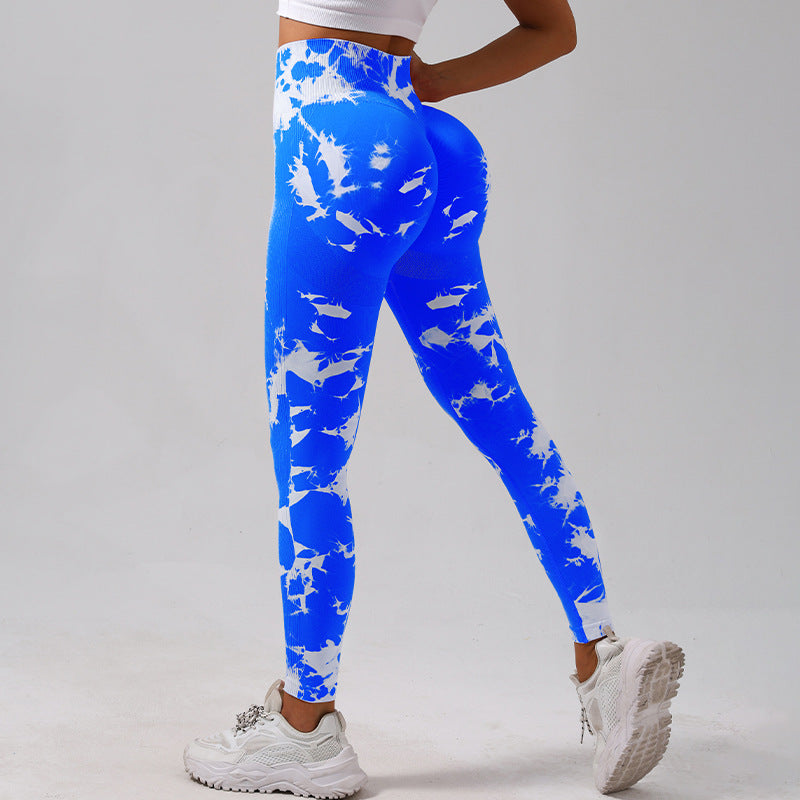 High Waisted Seamless Tie Dye Leggings for Women Peach Hip Lifting Workout Pants for Running Gym and Yoga