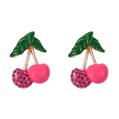Charming Korean-Inspired Enamel Cherry Stud Earrings with Sparkling Zircon Stones – Elegant, Minimalist, and Perfect for Everyday Wear