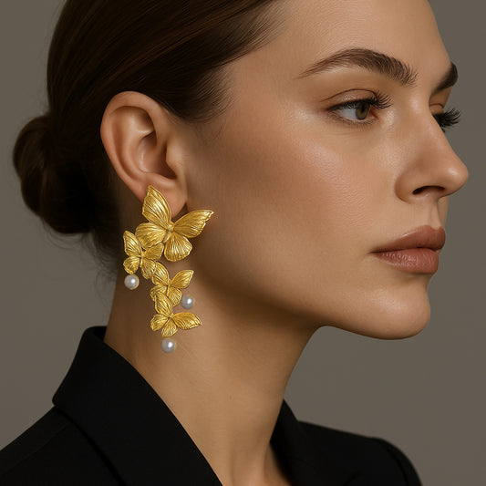 Elegant Vintage-Inspired Luxury Earrings with Alloy Faux Pearl and Butterfly Design – Perfect Everyday Wear for Women
