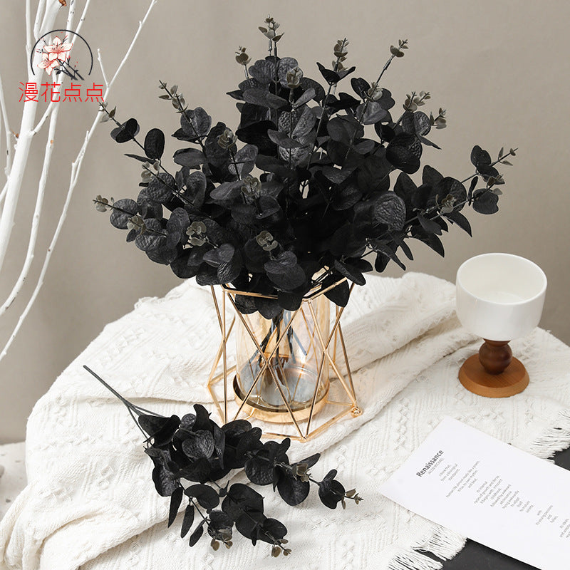 Black Money Plant Eucalyptus Bundle - Perfect for Halloween and Christmas Party Decorations, Lifelike Faux Floral Arrangement for Cozy Home Decor