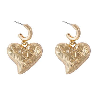 Chic & Elegant Heart-Shaped Alloy Earrings with Unique Textured Finish – Versatile Daily Accessory for Women