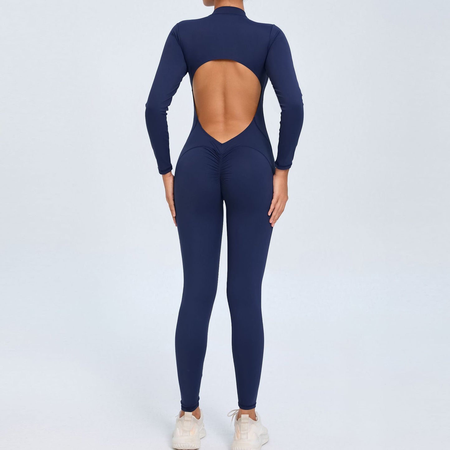 Zip Up Long Sleeve Yoga Jumpsuit for Women Comfortable and Versatile Fitness Bodysuit with Long Pants for Gym and Outdoor Wear