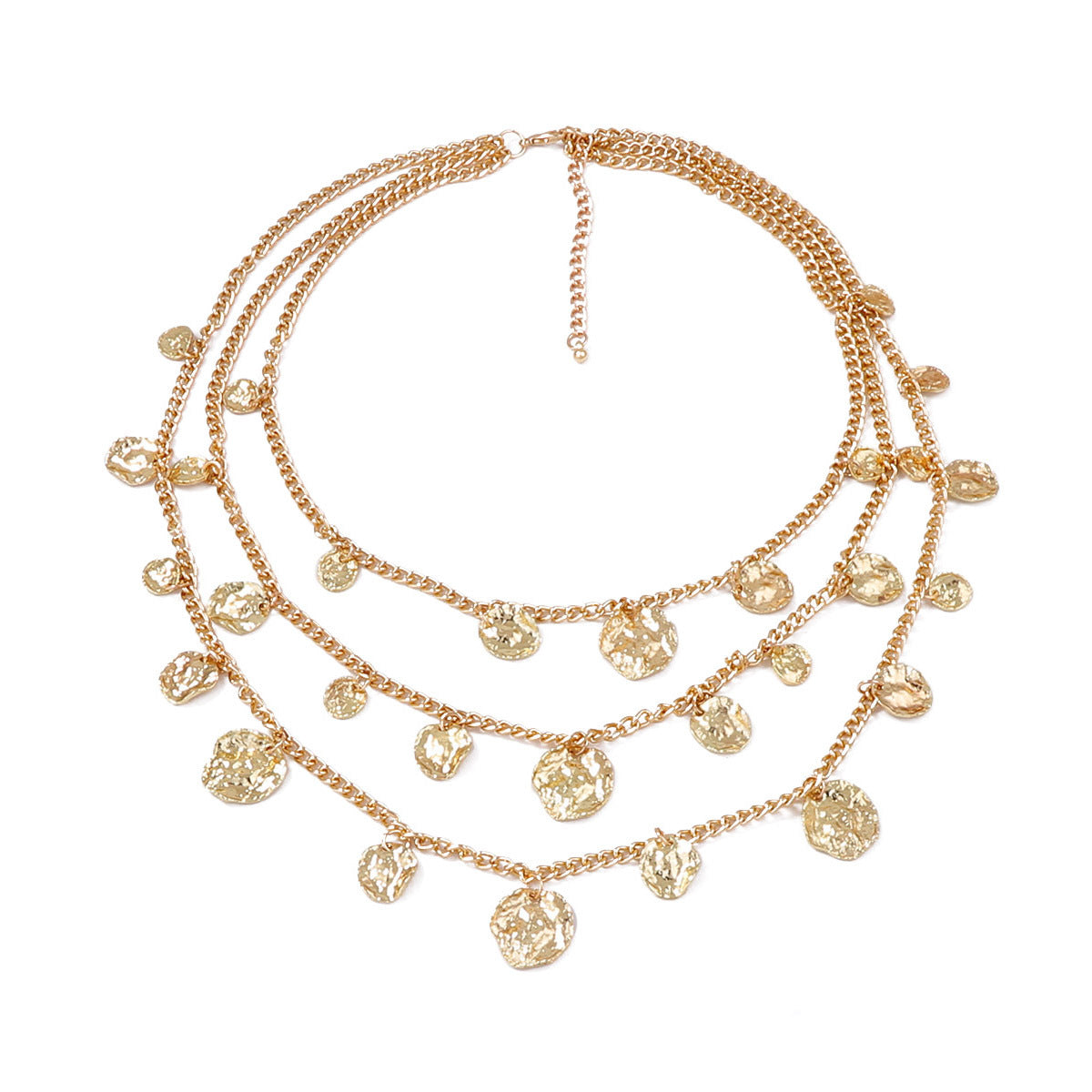Trendy Casual Hip-Hop Alloy Pleated Round Pendant Necklace for Women | Layered Chain Design for Unique Style