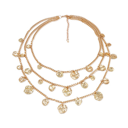 Trendy Casual Hip-Hop Alloy Pleated Round Pendant Necklace for Women | Layered Chain Design for Unique Style